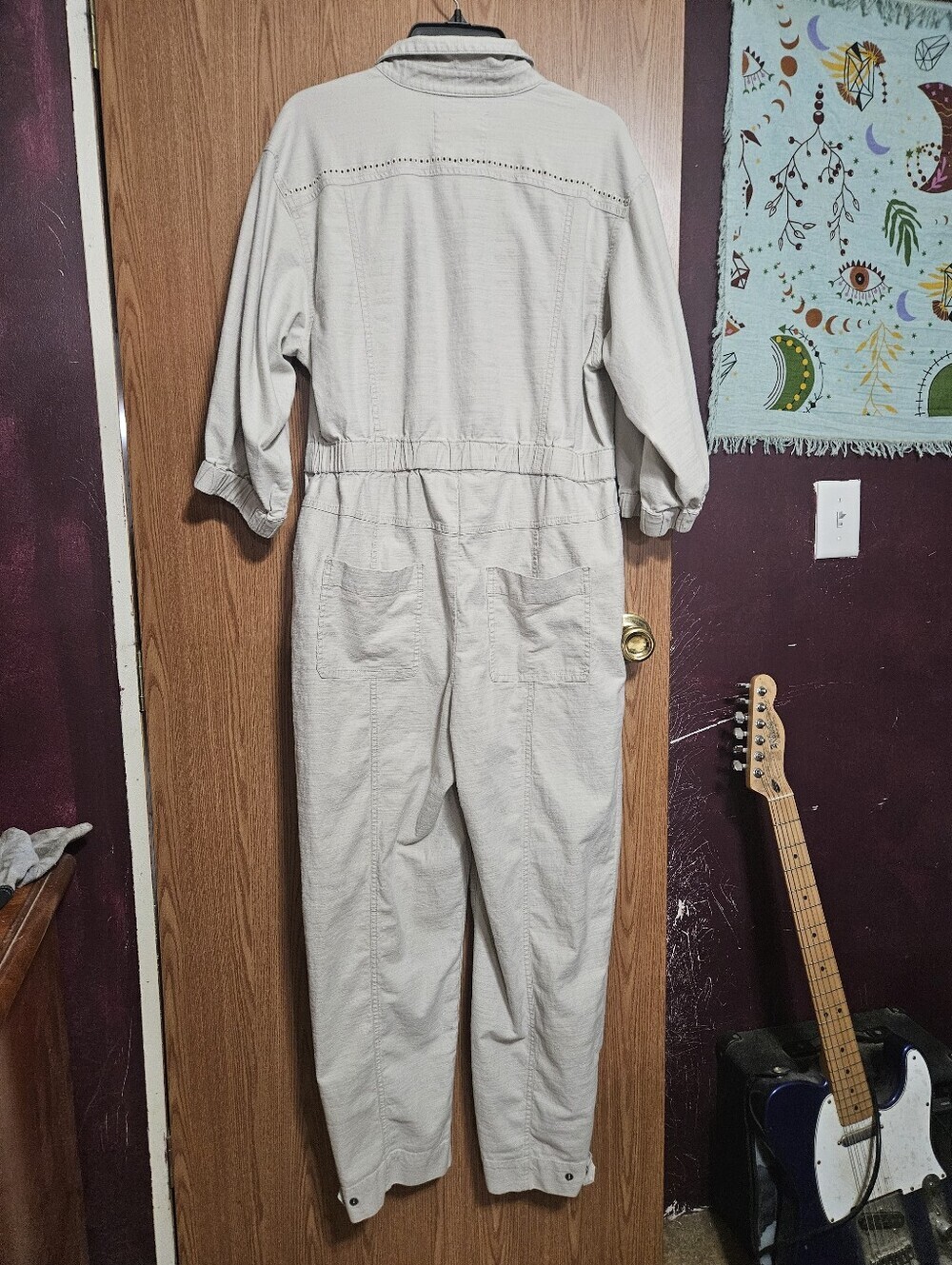 Anthropologie Ivory Snap Button Lasercut Jumpsuit Boho Hippie Size Medium! - Picture 7 of 11